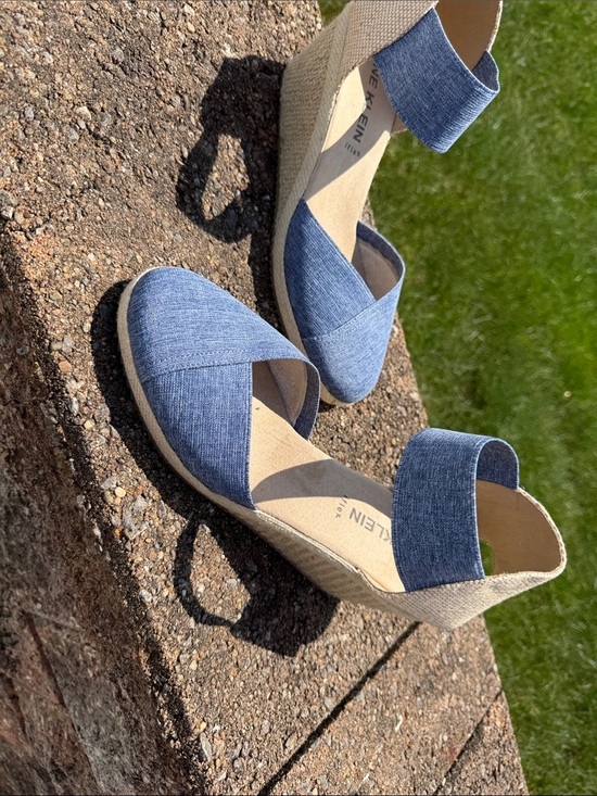 Anne Klein Shoes - Anne Klein Blue Denim-Look Espadrille Wedge Sandals